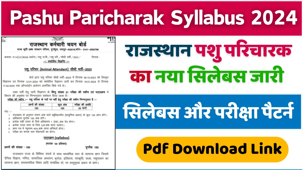 Rajasthan Pashu Paricharak New Syllabus 2024 राजस्थान पशु परिचारक भर्ती का नया सिलेबस जारी